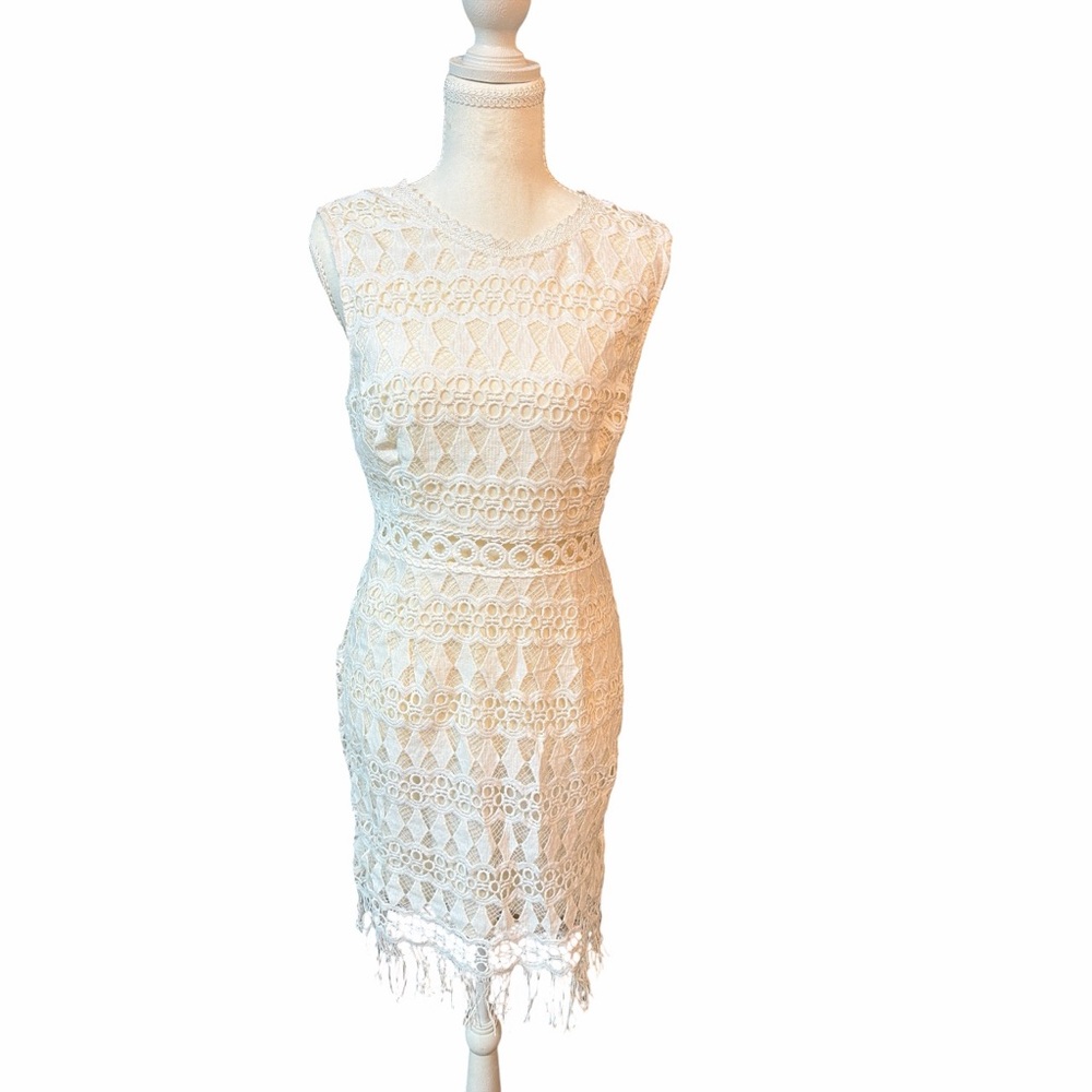 Lulus Ivory Lace Fringe Dress Medium Bridal Shower Rehearsal Dinner Dress
